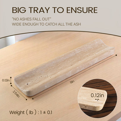 Koville natural marble incense holder slanted hole in Travertino Romano with burning incense stick