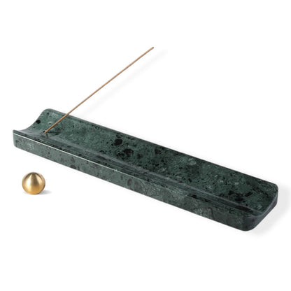 Koville natural marble incense burner in Verde Alpi with burning incense stick
