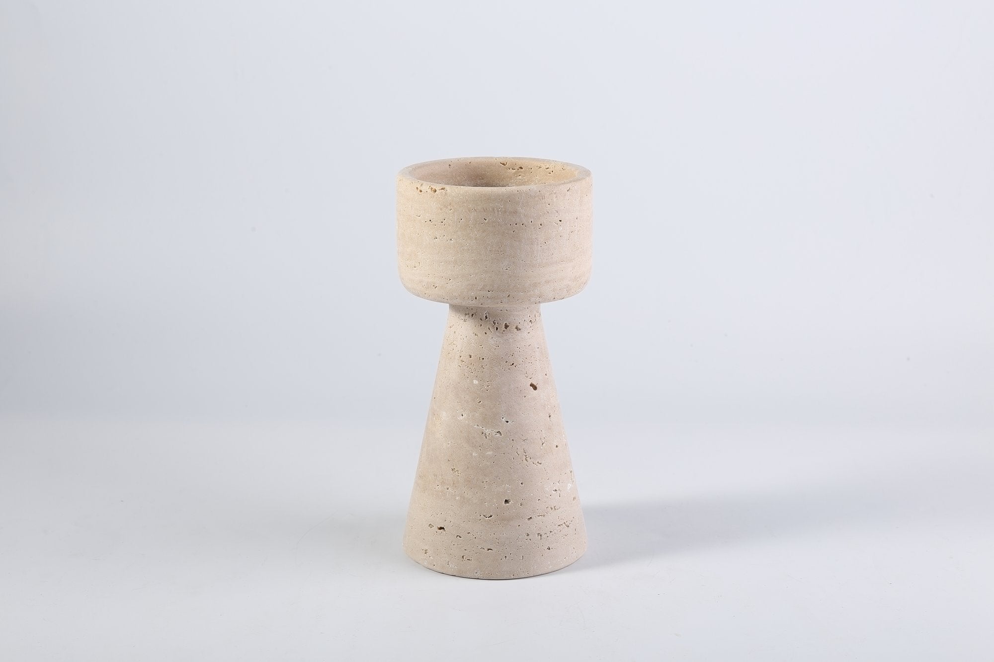 Koville natural marble lighthouse candle holder h 203 2 in Light BeigeTravertine with a lit tea light candle