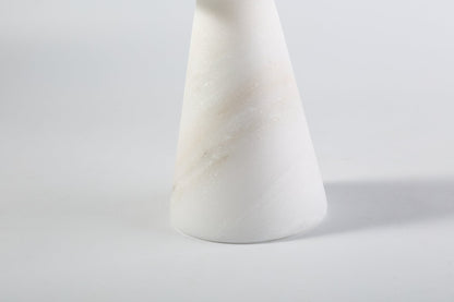 Koville natural marble lighthouse candle holder h 203 2 in Namib Bianco with a lit tea light candle