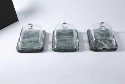 Koville Indian Green natural marble butter dish