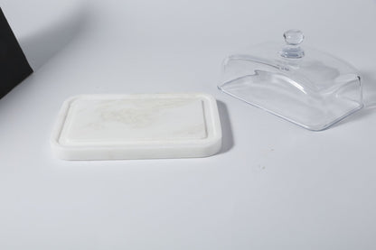 Koville Namib Bianco natural marble butter dish