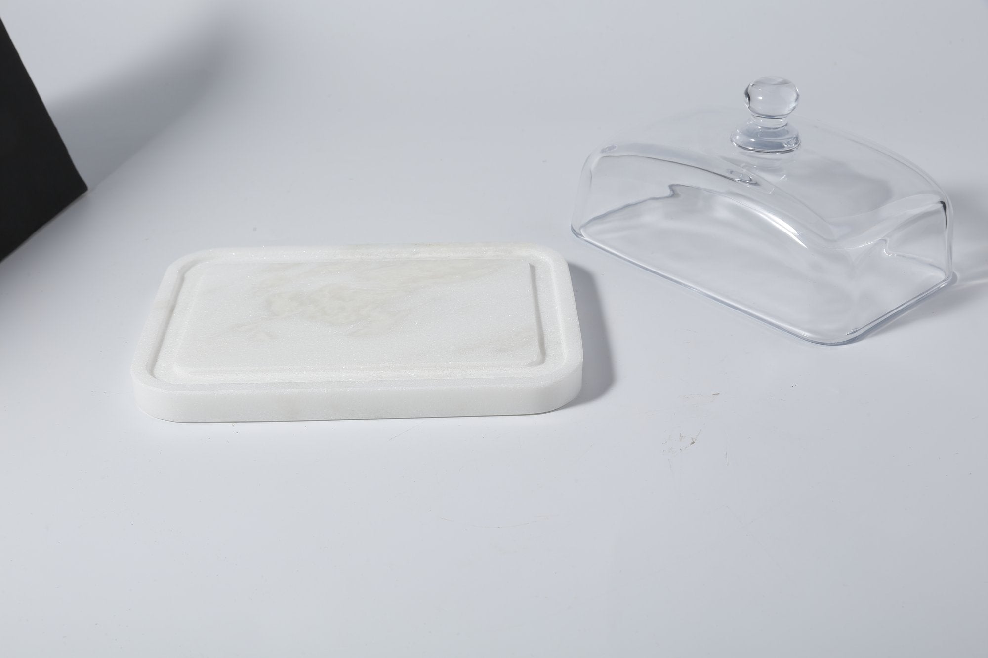 Koville white butter dish in natural stone