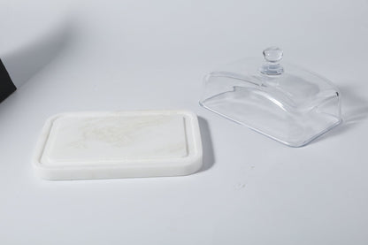 Koville Namib Bianco natural marble butter dish