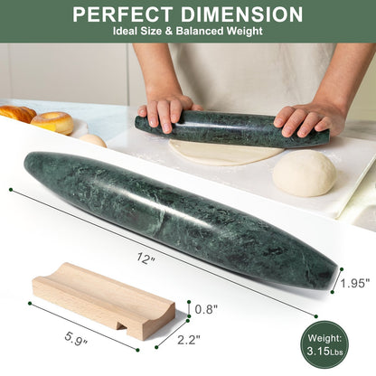Koville Indian Green natural marble fish belly French rolling pin for baking