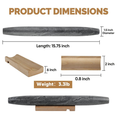 Koville Monte Grigio natural marble fish belly French rolling pin for baking