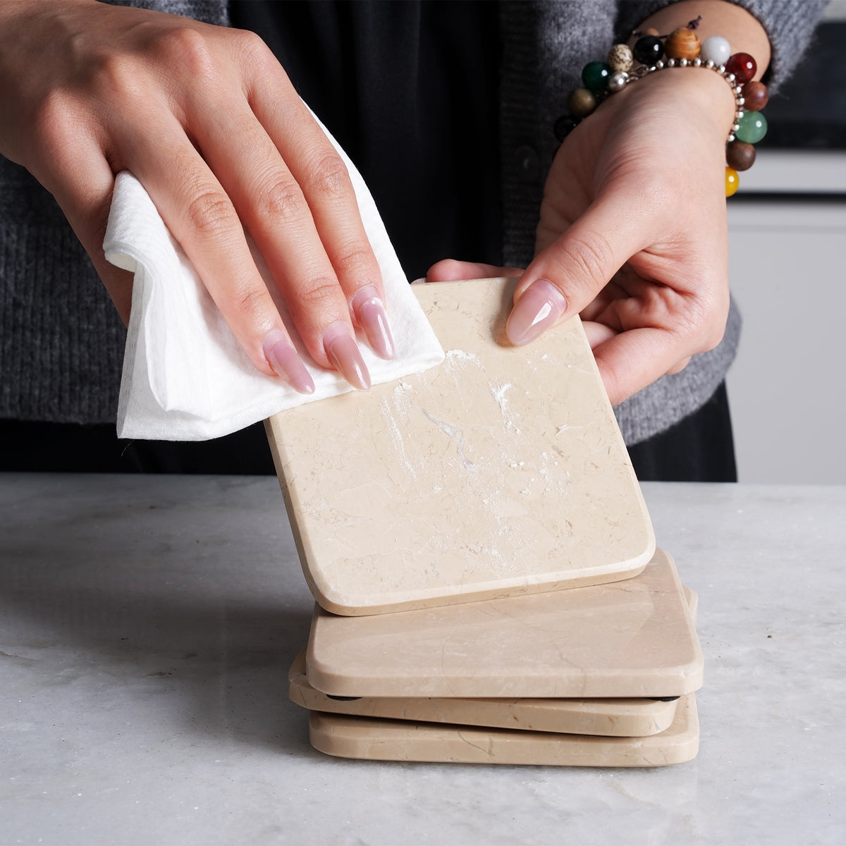 Koville Natural Travertine Square Marble Coasters