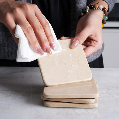 Koville Natural Travertine Square Marble Coasters