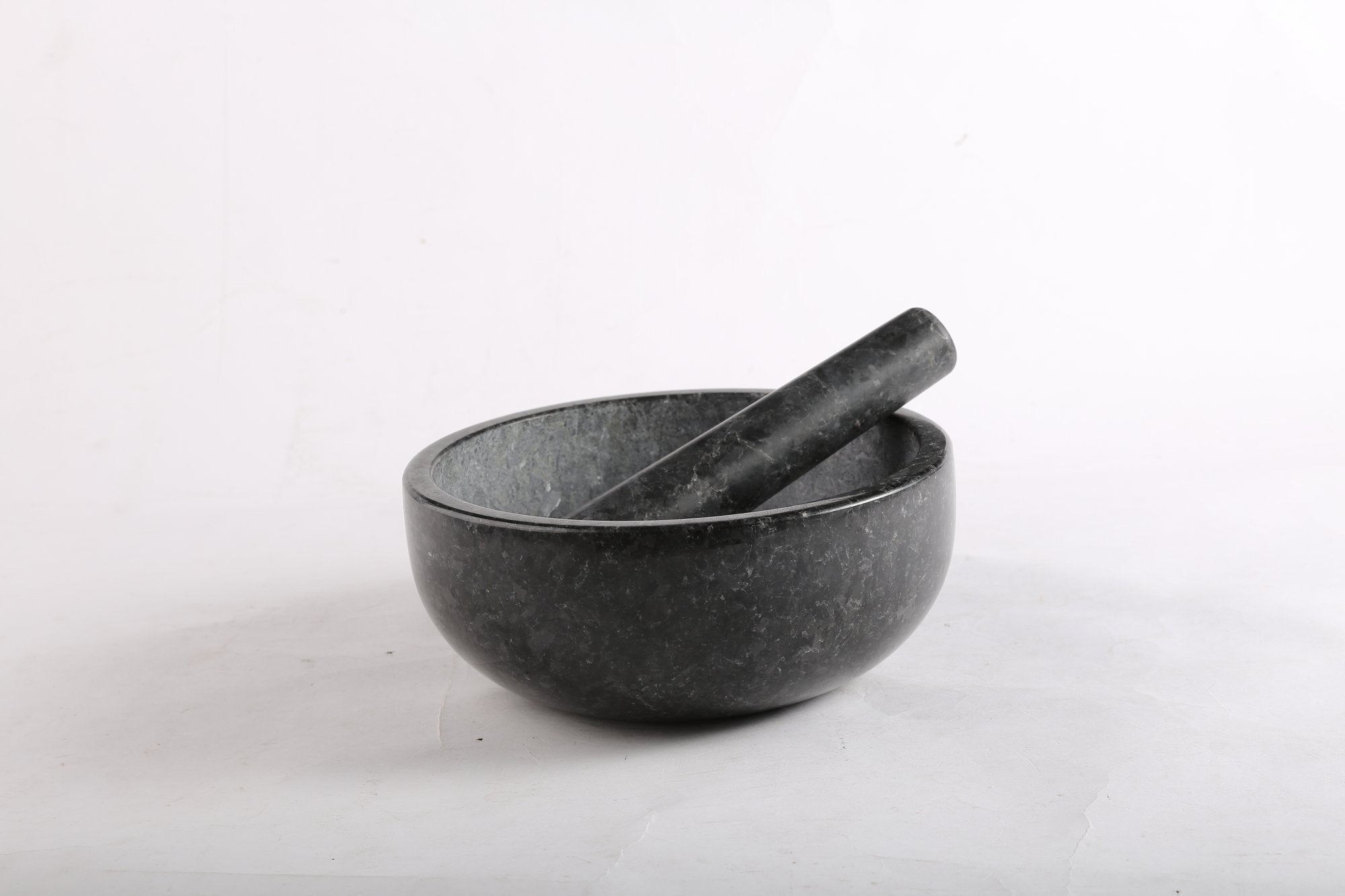 Koville natural marble mortar and pestle, smooth surface, D=203 mm, Angola Silver Black