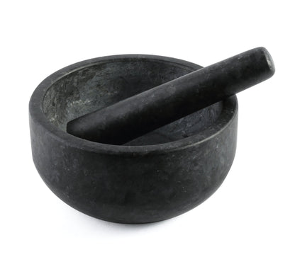 Koville natural marble mortar and pestle, smooth surface, D=178 mm, Angola Silver Black