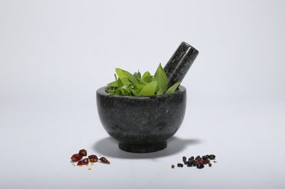 Koville natural marble mortar and pestle, smooth surface, D=130 mm, Angola Silver Black