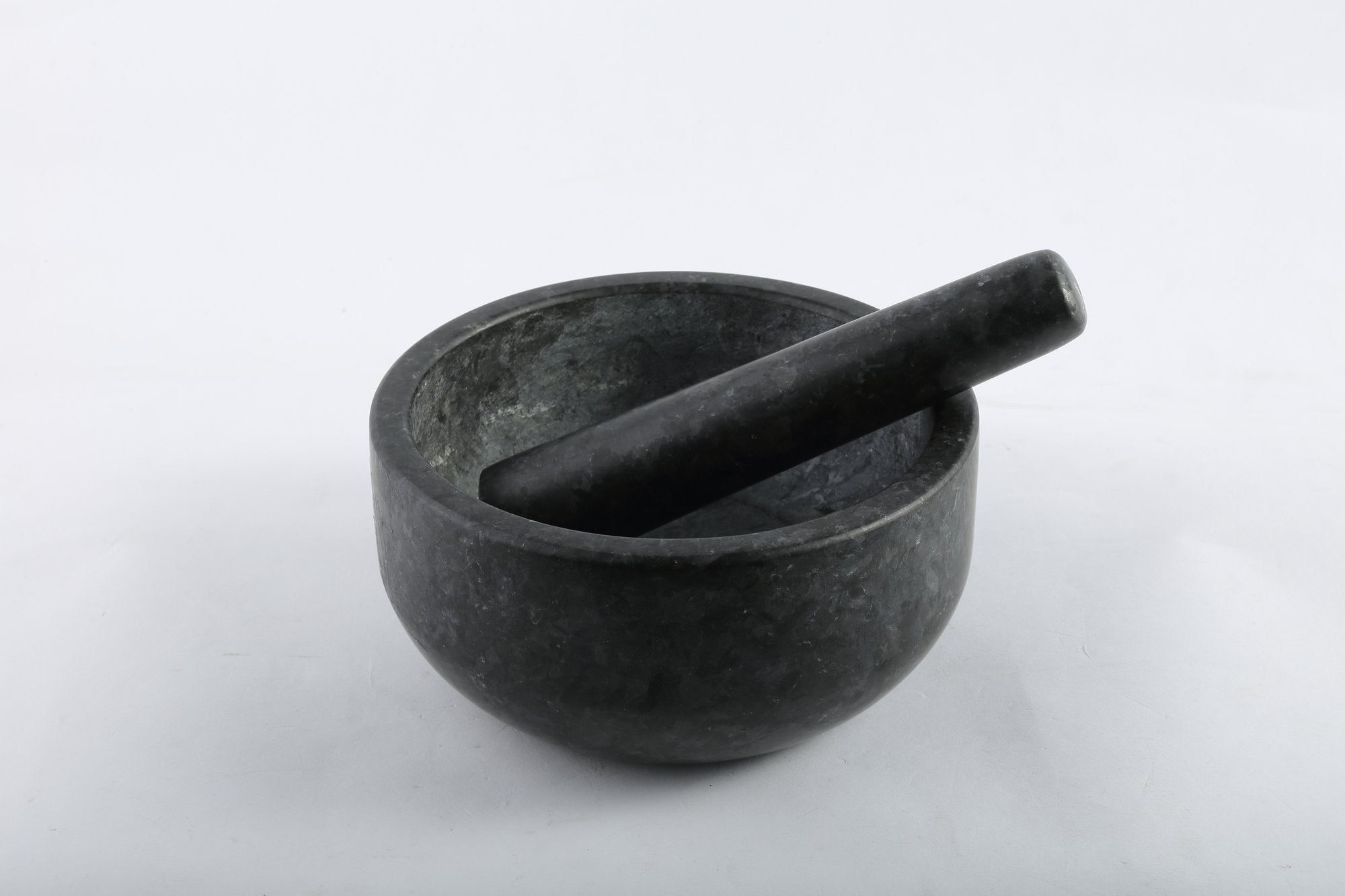 Koville natural marble mortar and pestle, smooth surface, D=178 mm, Angola Silver Black