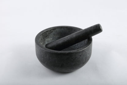 Koville natural marble mortar and pestle, smooth surface, D=178 mm, Angola Silver Black
