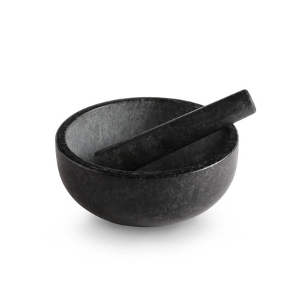 Koville natural marble mortar and pestle, smooth surface, D=203 mm, Angola Silver Black
