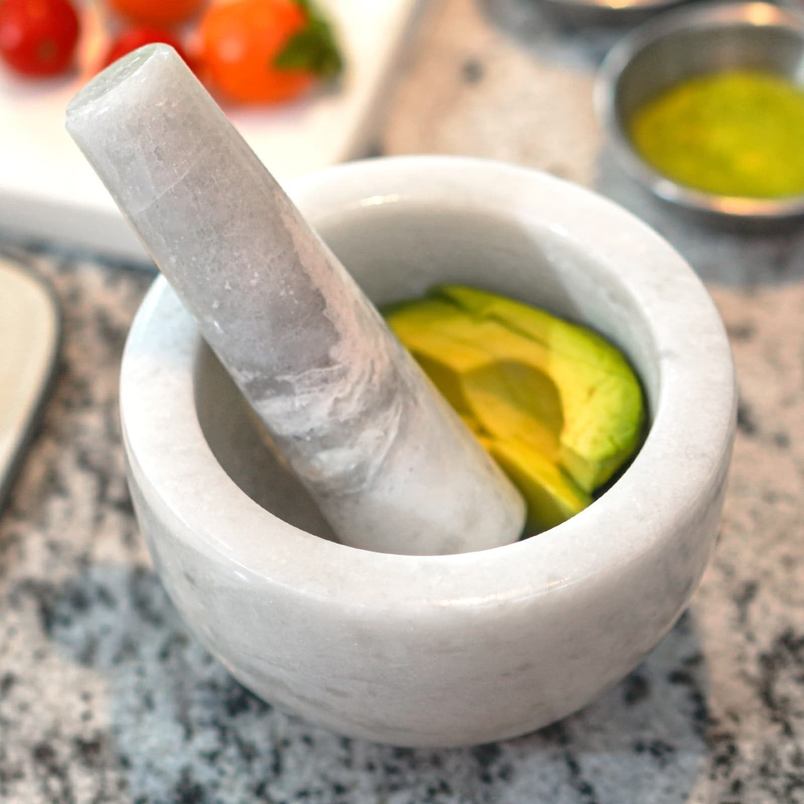 Koville honed Grigio Fantasy marble mortar and pestle, D=130 mm