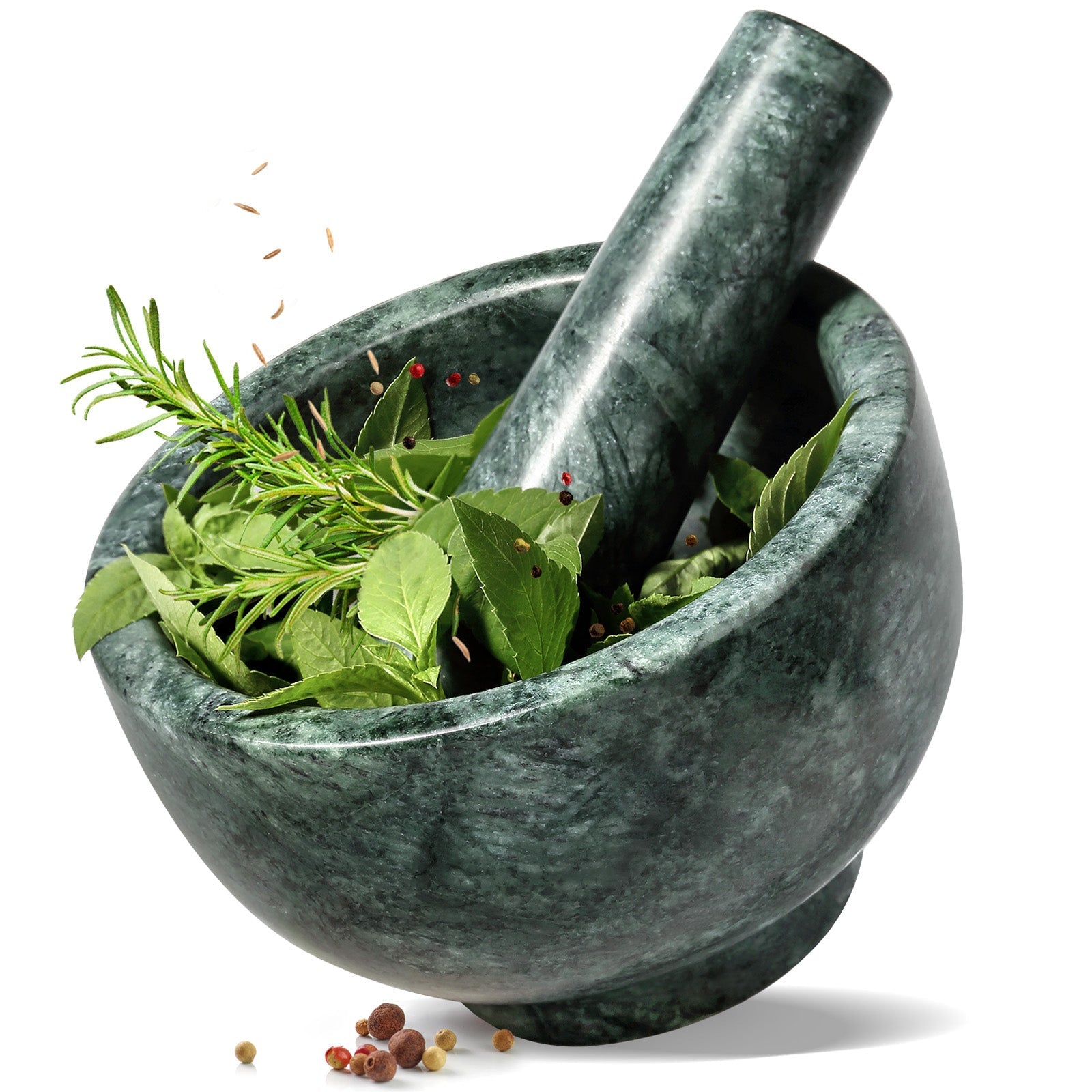 Koville green mortar & pestle (honed finish) (178 mm) in natural stone