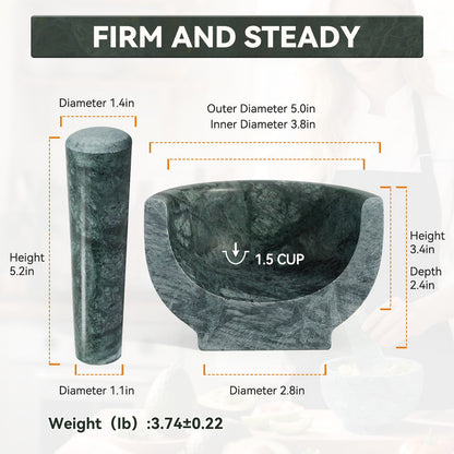 Koville honed Indian Green marble mortar and pestle, D=130 mm