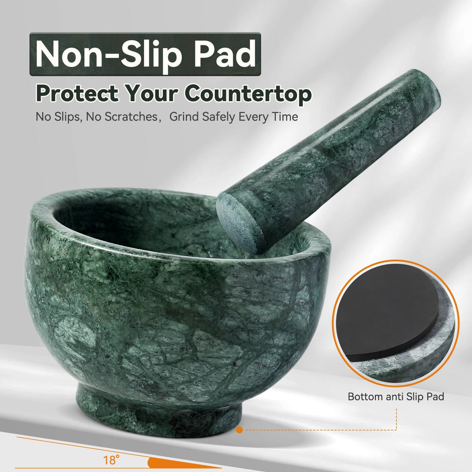 Koville honed Indian Green marble mortar and pestle, D=130 mm