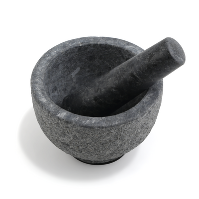 Koville sandblasted Angola Silver Black granite mortar and pestle, D=130mm