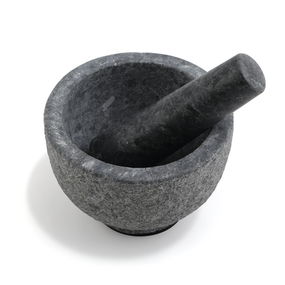 Koville sandblasted Angola Silver Black granite mortar and pestle, D=130mm