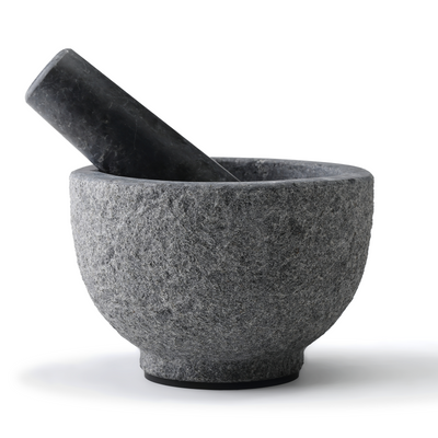 Koville sandblasted Angola Silver Black granite mortar and pestle, D=130mm