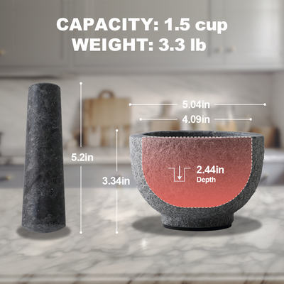 Koville sandblasted Angola Silver Black granite mortar and pestle, D=130mm