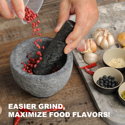 Koville sandblasted Angola Silver Black granite mortar and pestle, D=130mm