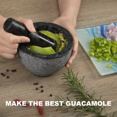 Koville sandblasted Angola Silver Black granite mortar and pestle, D=130mm