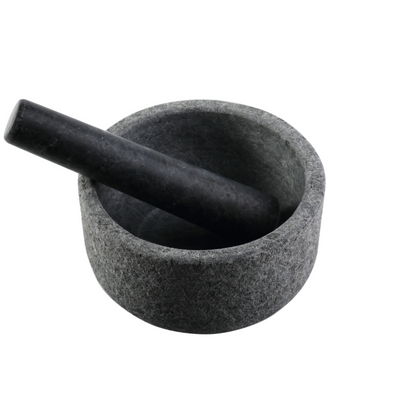 Koville sandblasted Angola Silver Black granite mortar and pestle, D=160 mm