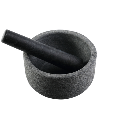 Koville sandblasted Angola Silver Black granite mortar and pestle, D=160 mm