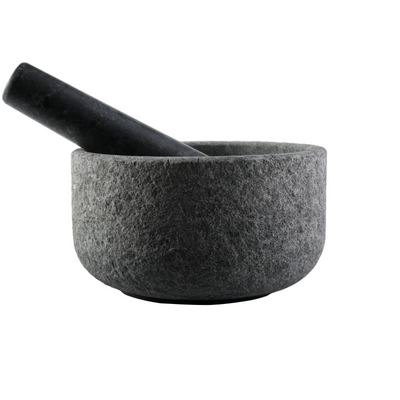 Koville sandblasted Angola Silver Black granite mortar and pestle, D=160 mm