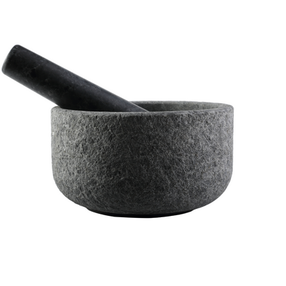 Koville sandblasted Angola Silver Black granite mortar and pestle, D=160 mm