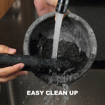Koville sandblasted Angola Silver Black granite mortar and pestle, D=160 mm