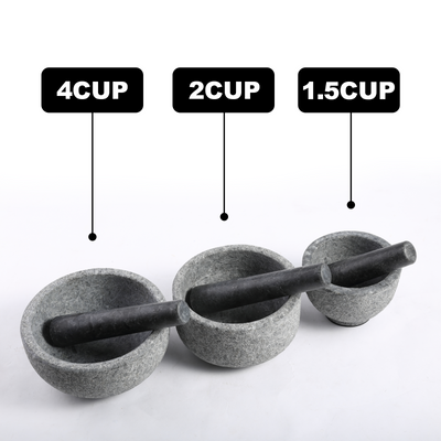 Koville sandblasted Angola Silver Black granite mortar and pestle, D=178 mm