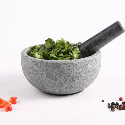 Koville sandblasted Angola Silver Black granite mortar and pestle, D=178 mm