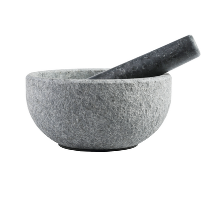 Koville sandblasted Angola Silver Black granite mortar and pestle, D=178 mm