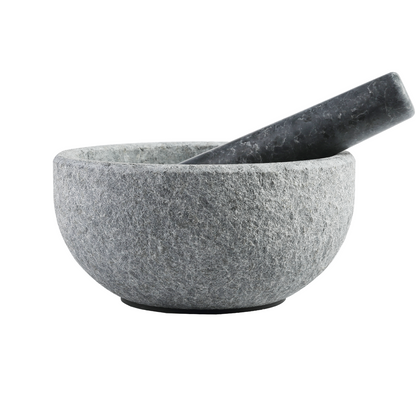 Koville sandblasted Angola Silver Black granite mortar and pestle, D=178 mm