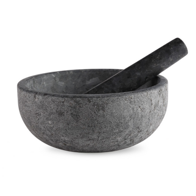 Koville sandblasted Angola Silver Black granite mortar and pestle, D=203 mm