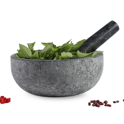 Koville sandblasted Angola Silver Black granite mortar and pestle, D=203 mm