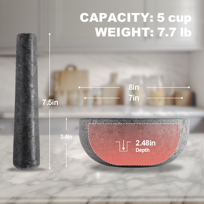 Koville sandblasted Angola Silver Black granite mortar and pestle, D=203 mm