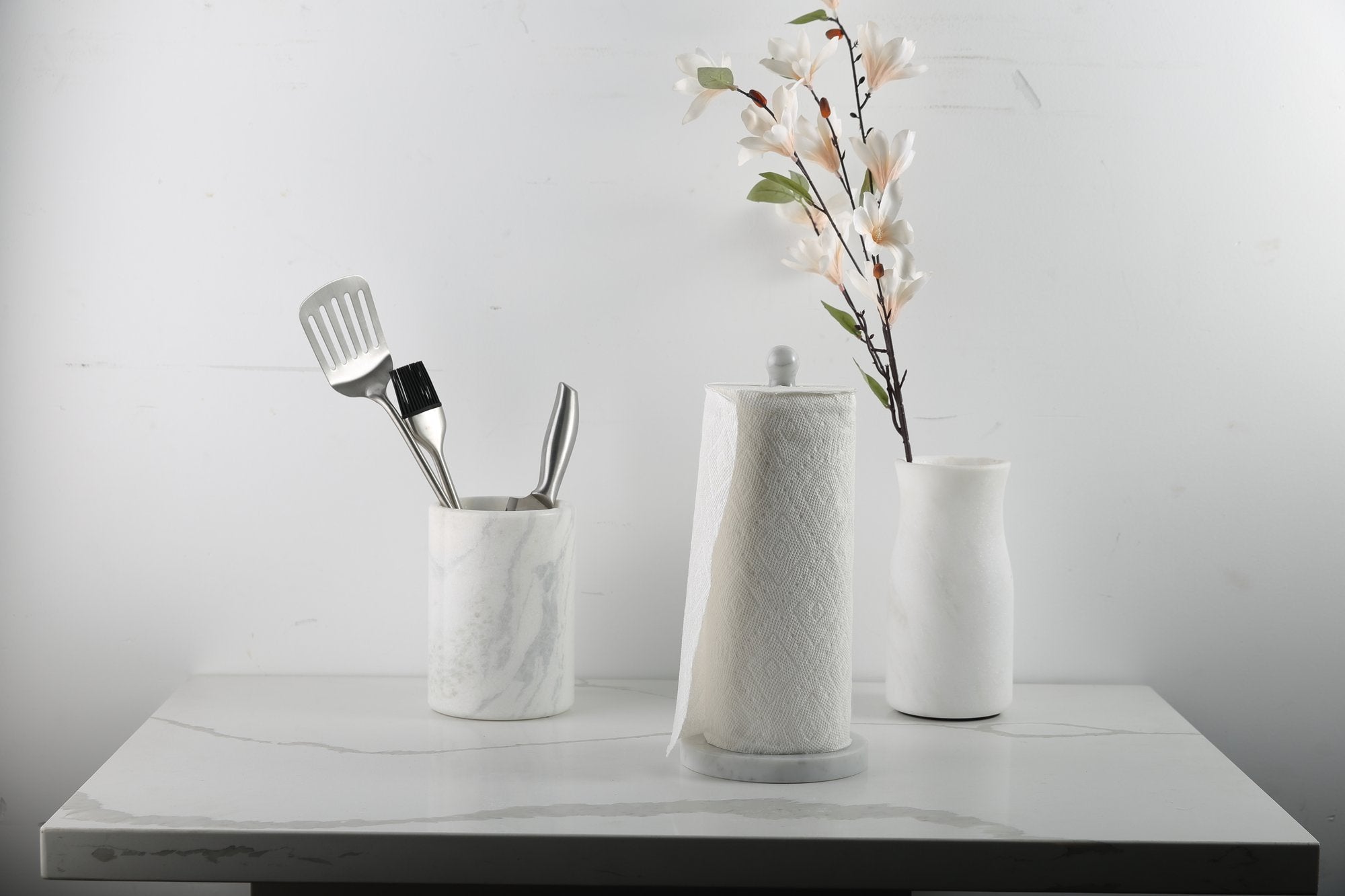 Koville Bianco Carrara natural marble paper towel holder with stone rod