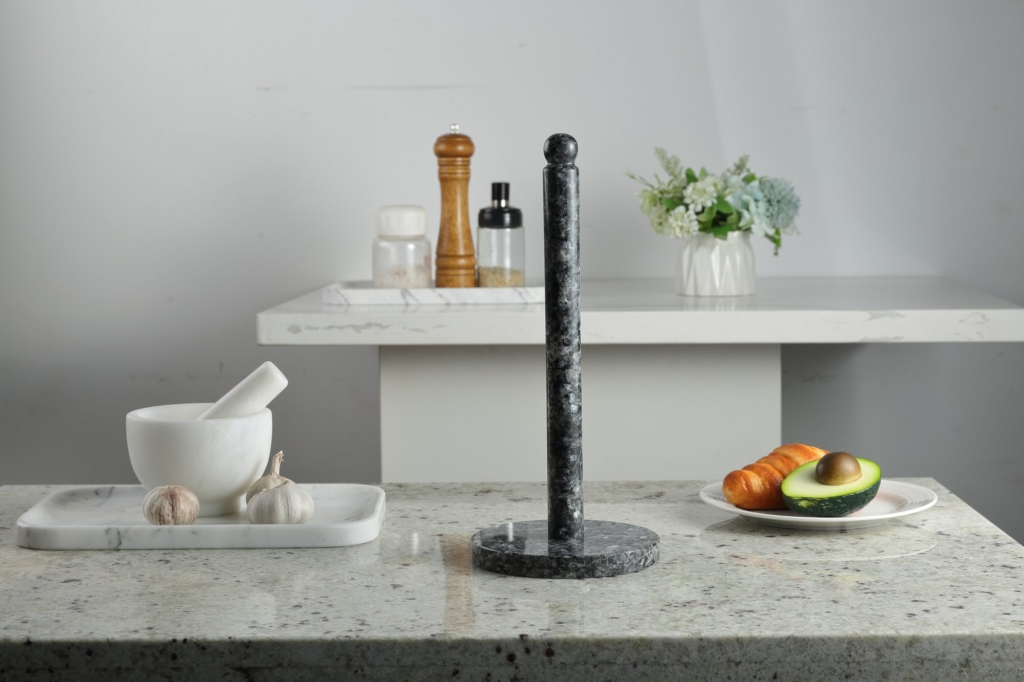 Koville Blue Pearl natural marble paper towel holder with stone rod