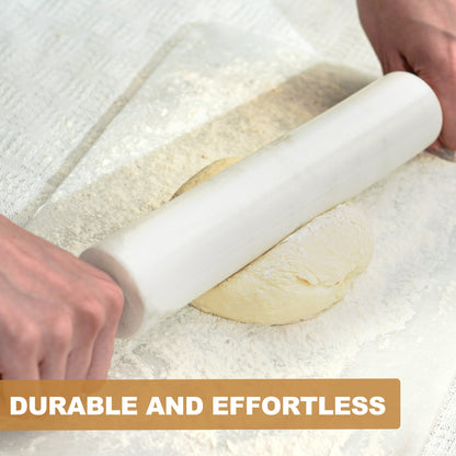 Koville Namib Fantasy natural marble rolling pin with wooden rack displayed with its wooden rack