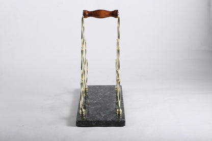 Koville Natural Stone Wine Rack in Blue Pearl on a kitchen counter holding wine bottles
