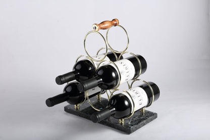 Koville Natural Stone Wine Rack in Blue Pearl on a kitchen counter holding wine bottles