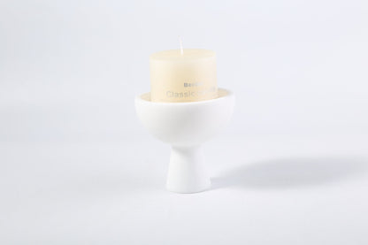 Koville natural marble storage cup 105 100 in Namib Bianco with lid on a vanity counter