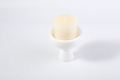 Koville natural marble storage cup 105 100 in Namib Bianco with lid on a vanity counter