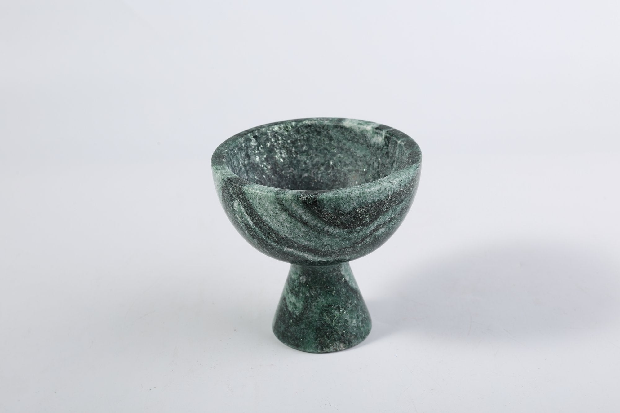 Koville natural marble storage cup 105 100 in Verde Lapponia with lid on a vanity counter