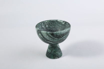 Koville natural marble storage cup 105 100 in Verde Lapponia with lid on a vanity counter