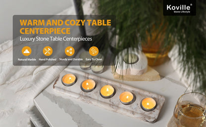 Koville natural marble tea light candle holder 5 holes in Palissandro Classico with a lit tea light candle